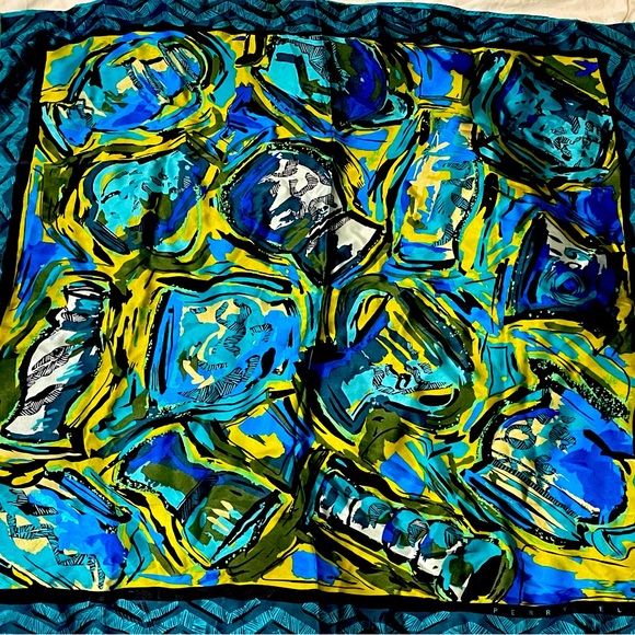 Perry Ellis, Rare 1980s designer silk scarf 30x30 - Picture 2 of 5